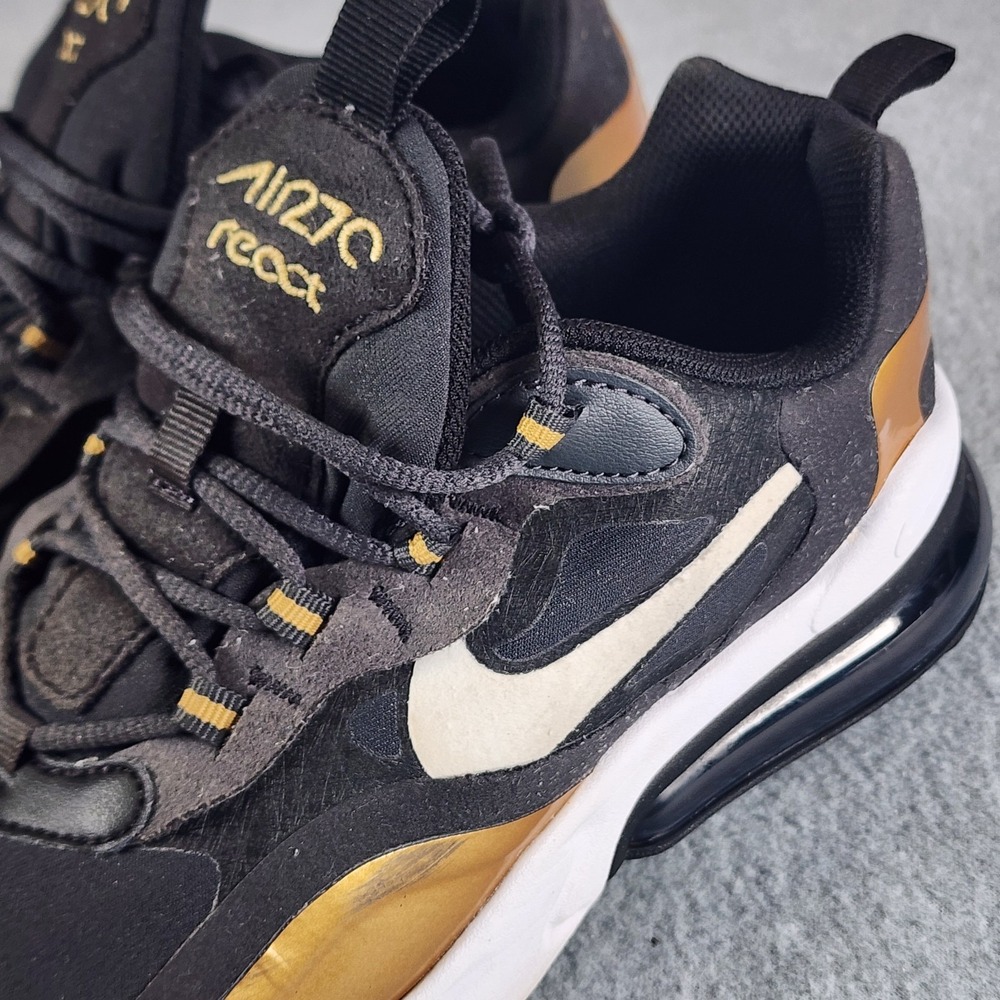 Nike Air Max 270 React (GS) Shoes 7Y Black Gold BQ0103-005 - Picture 2 of 11